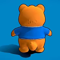 Cute Orange Cartoon Bear Character In Blue Outfit On Blue Background
