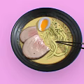 Tasty Ramen Bowl With Rich Broth Noodles Chashu Pork Soft Boiled Egg Scallions And Chopsticks