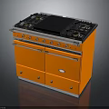 Orange Freestanding Kitchen Stove With Multiple Burners Storage Drawers And Stainless Steel Trim
