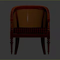 Vintage Wooden Armchair With Rattan Backrest Plaid Upholstered Seat And Carved Legs