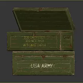 Green Wooden Boxes With USA ARMY Logo Stacked And Open Lid