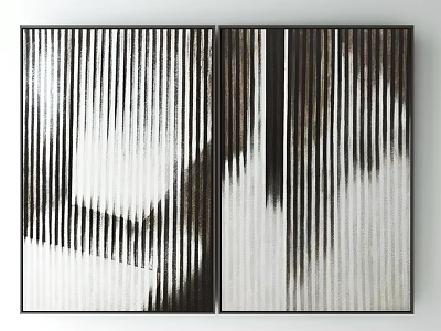 Elegant Modern Abstract Black And White Striped Wall Art With Double Panels 3d model