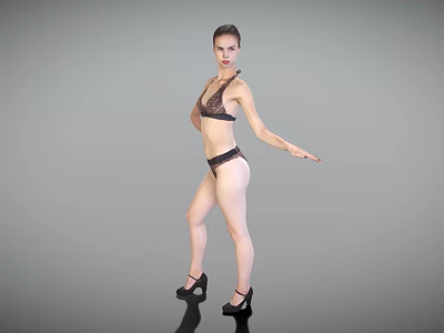 Woman in Bikini and High Heels Posing with Outstretched Arms Against Gray Background 3d model