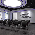 Exhibition Hall Interior With Interactive Screen Person Display Panels And Ceiling Lights 3d model