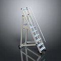 Silver Metal Portable Ladder With Wheels And Foldable Step Design 3d model