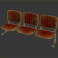 Three Red Outdoor Chairs With Metal Frame And Vintage Style Design