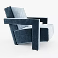 Blue Modern Single Sofa with Square Armrests and Comfortable Seat Design 3d model