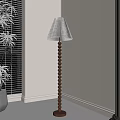 Floor Lamp With Wooden Spiral Base And Textured Lampshade Near Window