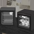 Black Mini Kitchen Appliance Sterilizers With Dishes Cups And LED Lighting On Countertop