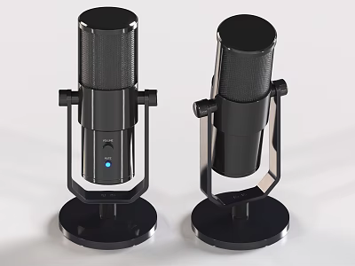 Modern Black Desktop Microphones With Sturdy Stand Design For Professional Audio Use 3d model