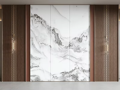 Modern Chinese Background Wall Design With Marble Texture Wooden Frames And Metal Accents 3d model