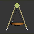 Children's Outdoor Swing With Wooden Frame Green Connectors And Orange Basket
