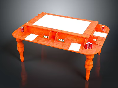 Orange Table With White Top Decorative Legs And Storage Compartments For Small Items 3d model