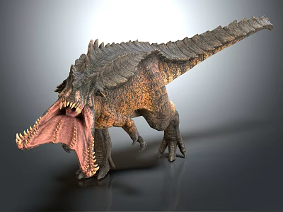 Large Prehistoric Reptile With Open Mouth Sharp Teeth Spiked Back And Scaly Skin 3d model
