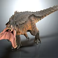 Large Prehistoric Reptile With Open Mouth Sharp Teeth Spiked Back And Scaly Skin