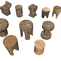 Natural Wooden Stools With Various Rustic Tree Stump Designs And Shapes 3d model