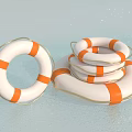 White And Orange Life Rings Stacked On Shiny Surface For Safety Use