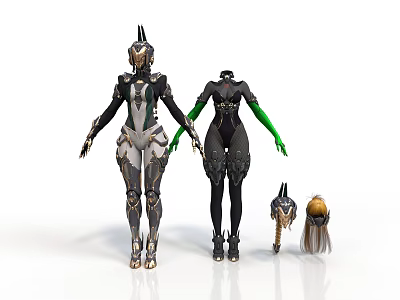 Futuristic Female Characters In Cybernetic Armor With Head Models And Sci Fi Design 3d model