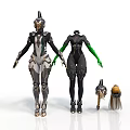 Futuristic Female Characters In Cybernetic Armor With Head Models And Sci Fi Design
