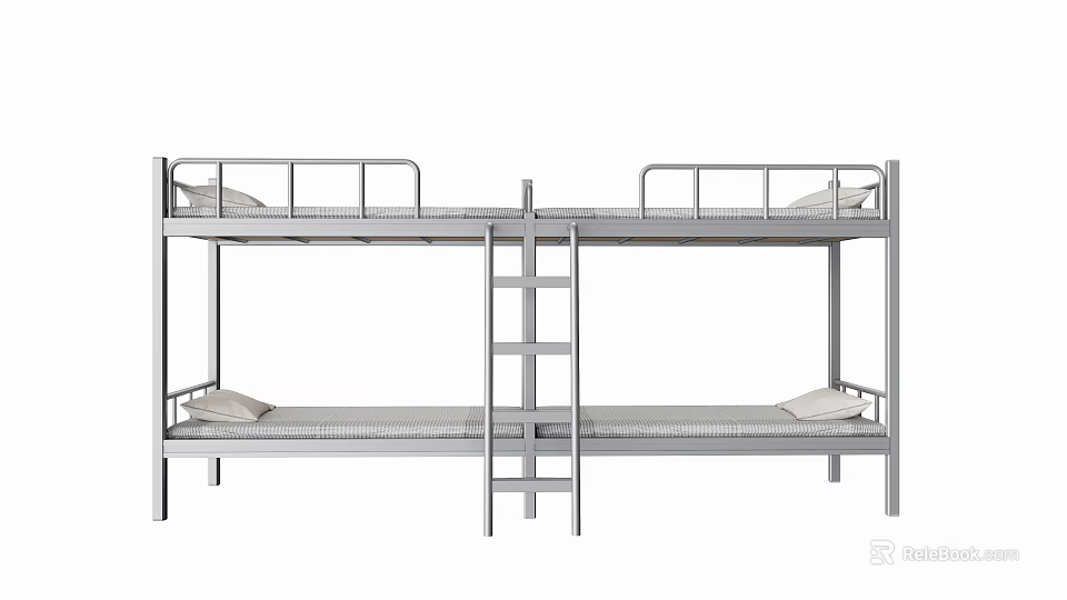 Sturdy Metal Bunk Bed Frame With Safety Rails And Central Ladder Design 3d model 