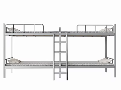 Sturdy Metal Bunk Bed Frame With Safety Rails And Central Ladder Design 3d model