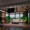 Modern Public Office Space With Open Layout Sofa Coffee Table Green Plants And Scenic View