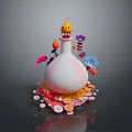 Vibrant Decorative Bottle Featuring Chicken Feathers And Organ Inspired Ornaments