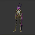 Futuristic Cyberpunk Game Movie Character With Mechanical Rabbit Ears Glowing Eyes And Weapon