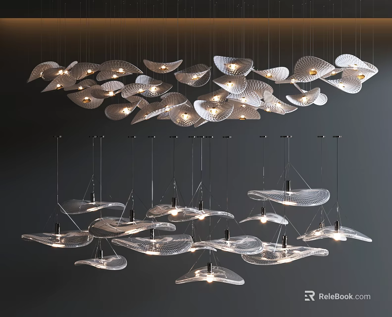 Modern Lighting Combinations with Petal Shaped Hanging Lamps and Warm Light for Contemporary Spaces 3d model 