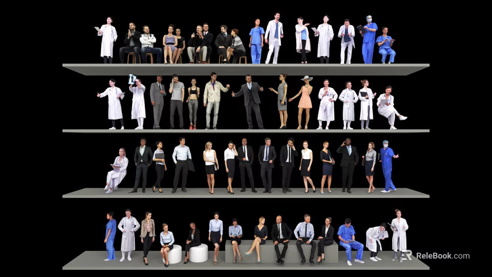 Diverse Group of People Representing Various Professions With Different Attires Layered Arrangement 3d model 