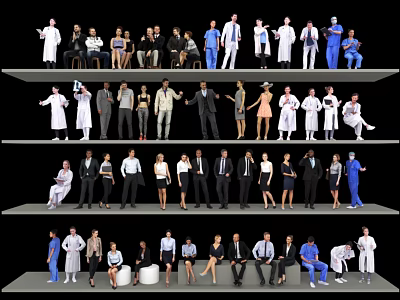 Diverse Group of People Representing Various Professions With Different Attires Layered Arrangement 3d model
