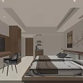 Modern Warm Twin Bed Hotel Guest Room With Natural Wood Decor And Comfortable Layout