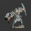 Detailed 3D Warrior Model With Armor Hammer Shield And Stone Base