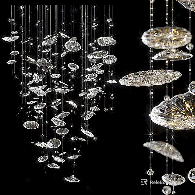 Elegant Modern Crystal Chandelier With Transparent Petal Pendants Decorative Hanging Design 3d model 