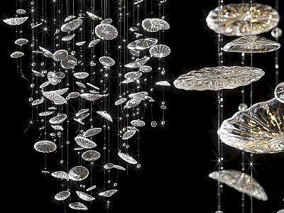 Elegant Modern Crystal Chandelier With Transparent Petal Pendants Decorative Hanging Design 3d model