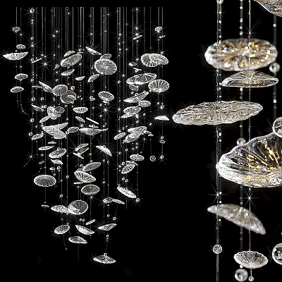 Elegant Modern Crystal Chandelier With Transparent Petal Pendants Decorative Hanging Design 3d model