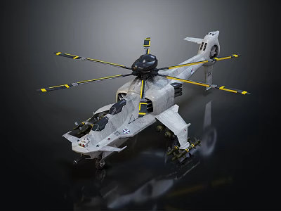 Modern Gray Helicopter With Rotors Cockpit And Fuselage Design Details 3d model