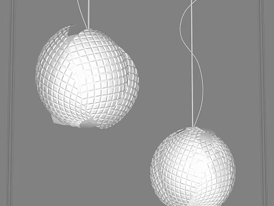 White Spherical Pendant Lights With Geometric Grid Design Hanging In Modern Interior 3d model