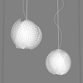 White Spherical Pendant Lights With Geometric Grid Design Hanging In Modern Interior