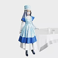 Beautiful Blue and White Lace Dress Doll with Bonnet and White Trim Details