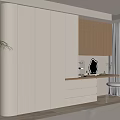 Modern Light Beige Wardrobe With Dressing Table Mirror And Drawers In Bedroom
