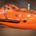 Orange Warship Rescue Boat With Orange Hull Windows Railing And Life Saving Gear