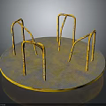 Circular Metal Playground Equipment With Grated Surface And Yellow Curved Bars
