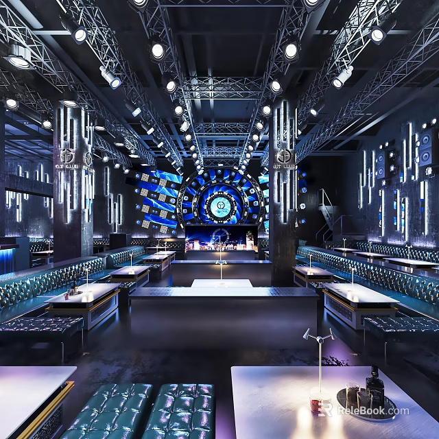 Modern Bar Interior With Stylish Lighting Design Decorative Elements And Comfortable Seating 3d model 