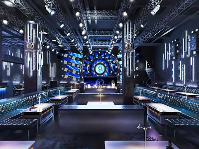 Modern Bar Interior With Stylish Lighting Design Decorative Elements And Comfortable Seating 3d model