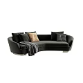 Elegant Black Curved Sectional Sofa With Decorative Pillows And Gray Throw Blanket 3d model