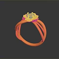 Gold Ring With Floral Design And Central Diamond For Fashion Accessory