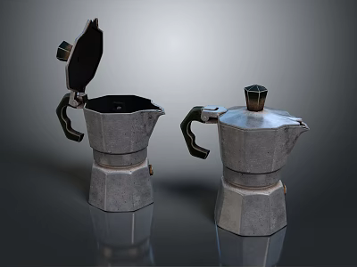 Vintage Stainless Steel Coffee Pots With Open And Closed Lids For Daily Use 3d model