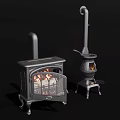 Modern Metal Fireplaces With Glass Door And Tall Chimney Featuring Burning Fire 3d model