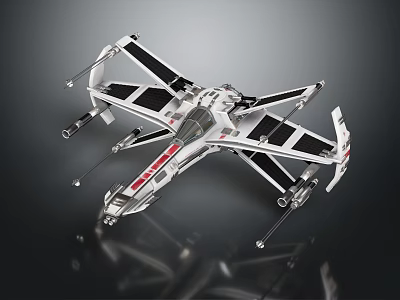 Cosmic Aerospace White Spaceship Model With Black Wings Red Stripes Multiple Engines Dark Background 3d model